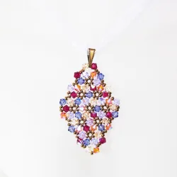 Pendant 45cm - Terence Rhombus M-Violet Organza - Pendant 45cm - Laiton bronze